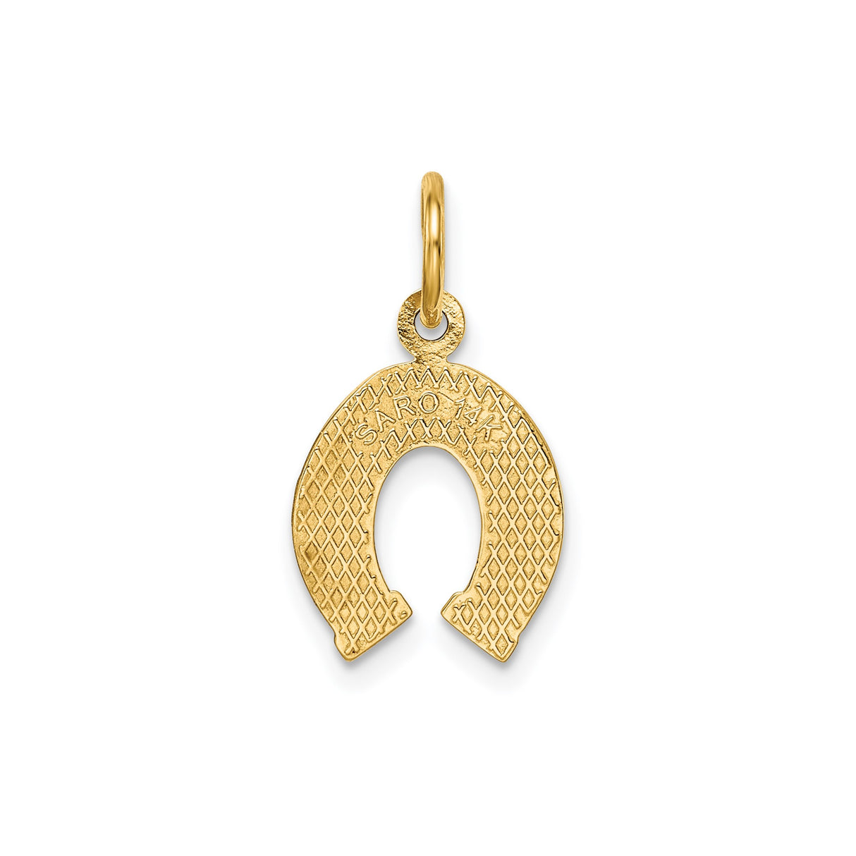 14k Yellow Gold Horseshoe Pendant with Textured Diamond Cut Finish, Good Luck Charm Jewelry