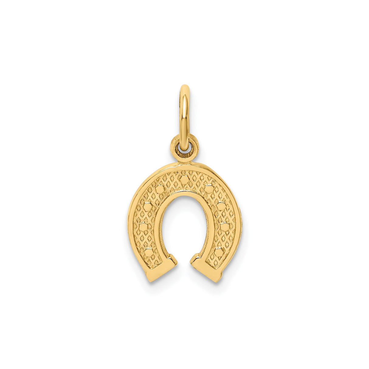 14k Yellow Gold Horseshoe Pendant with Textured Diamond Cut Finish, Good Luck Charm Jewelry