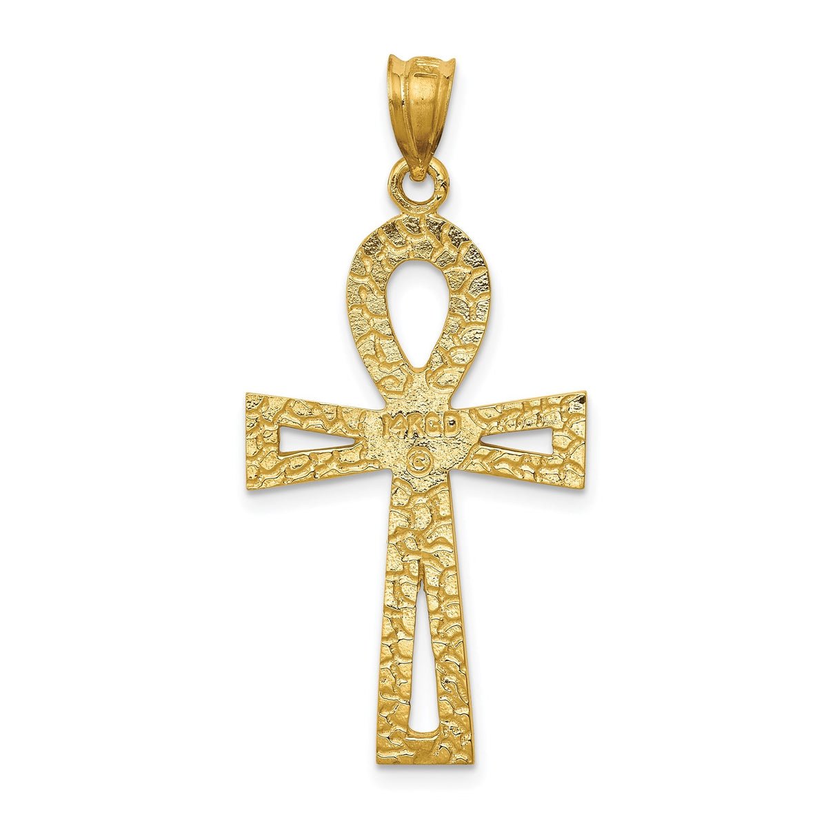 14k Yellow Gold Ankh Cross Pendant with Openwork and Beaded Design Egyptian Style Jewelry