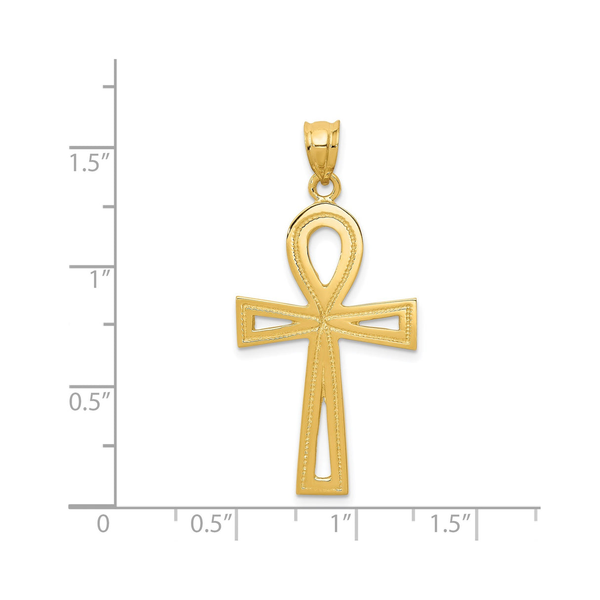 14k Yellow Gold Ankh Cross Pendant with Openwork and Beaded Design Egyptian Style Jewelry