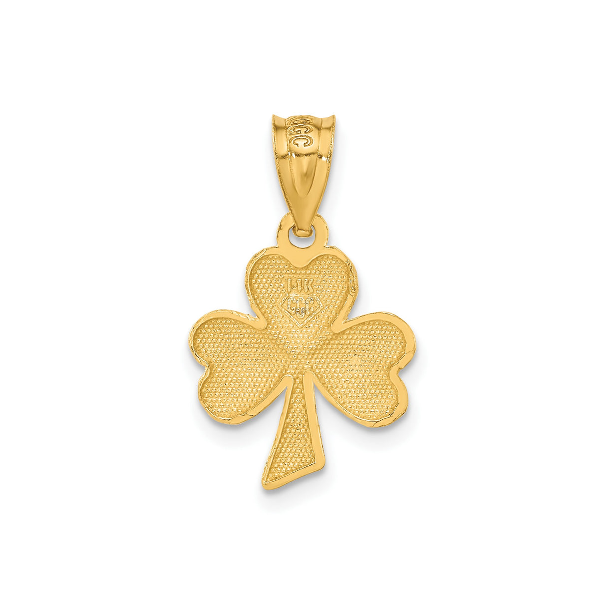 14k Yellow Gold Shamrock Pendant with Textured Three-Leaf Clover Design, Celtic Irish Symbol