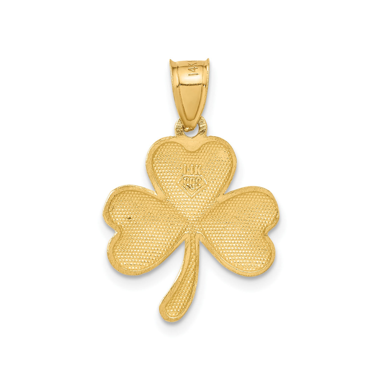 14k Yellow Gold Shamrock Pendant with Textured Three-Leaf Clover, Irish Celtic Design for Women