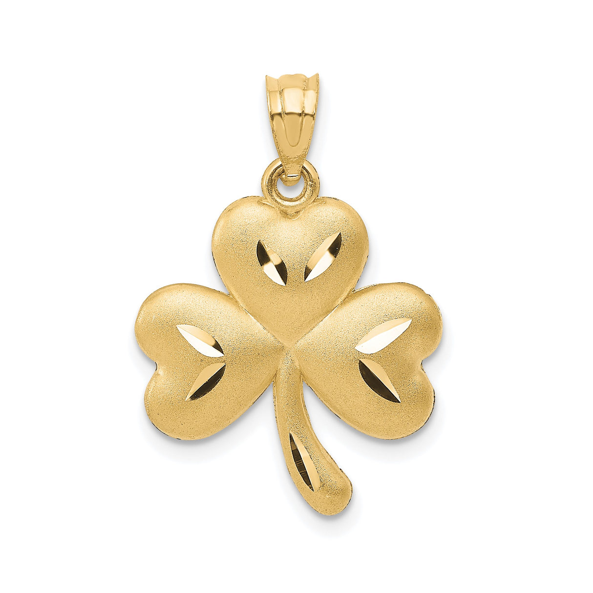 14k Yellow Gold Shamrock Pendant with Textured Three-Leaf Clover, Irish Celtic Design for Women