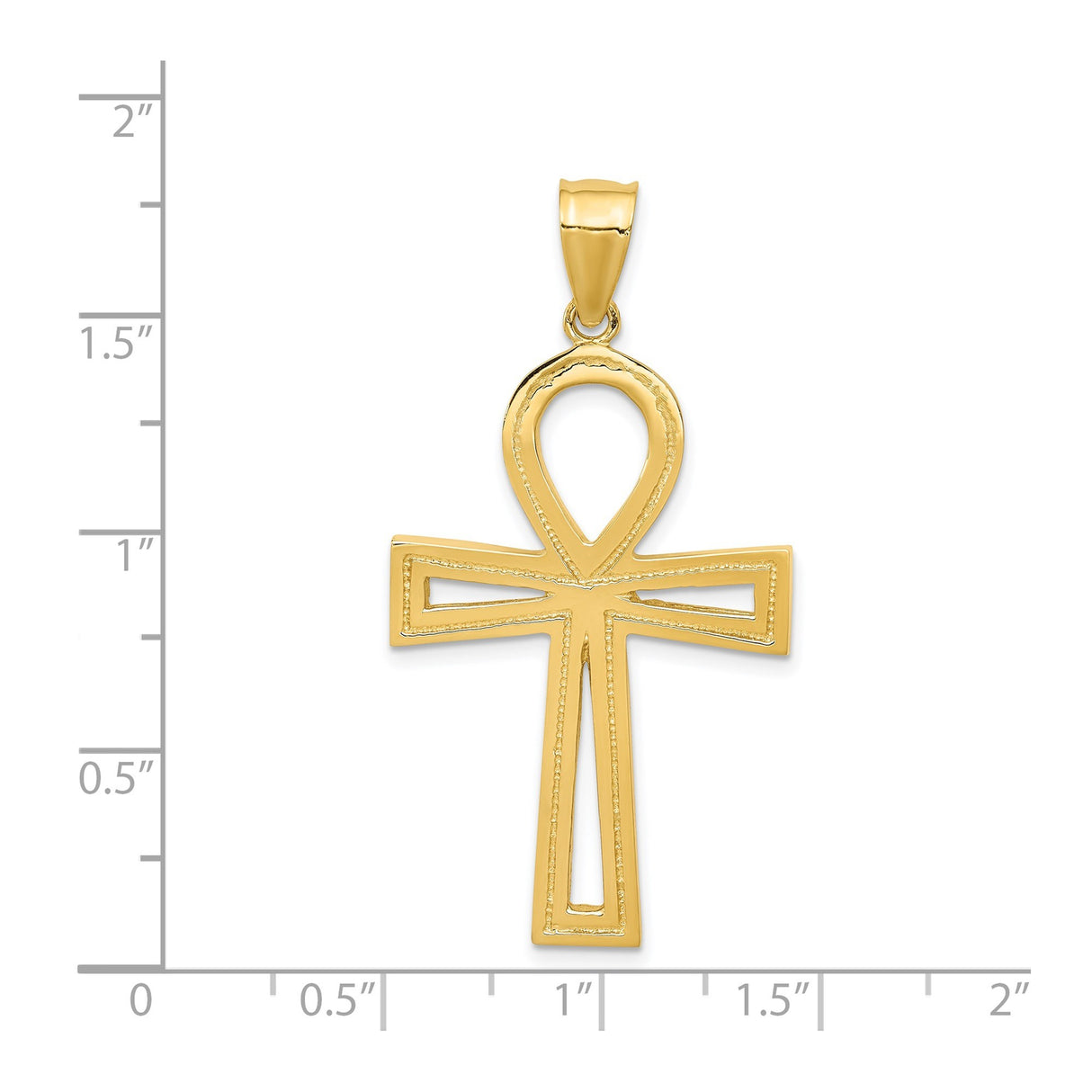 14k Yellow Gold Ankh Cross Pendant, Polished Egyptian Symbol of Life, Faith Charm for Men and Women