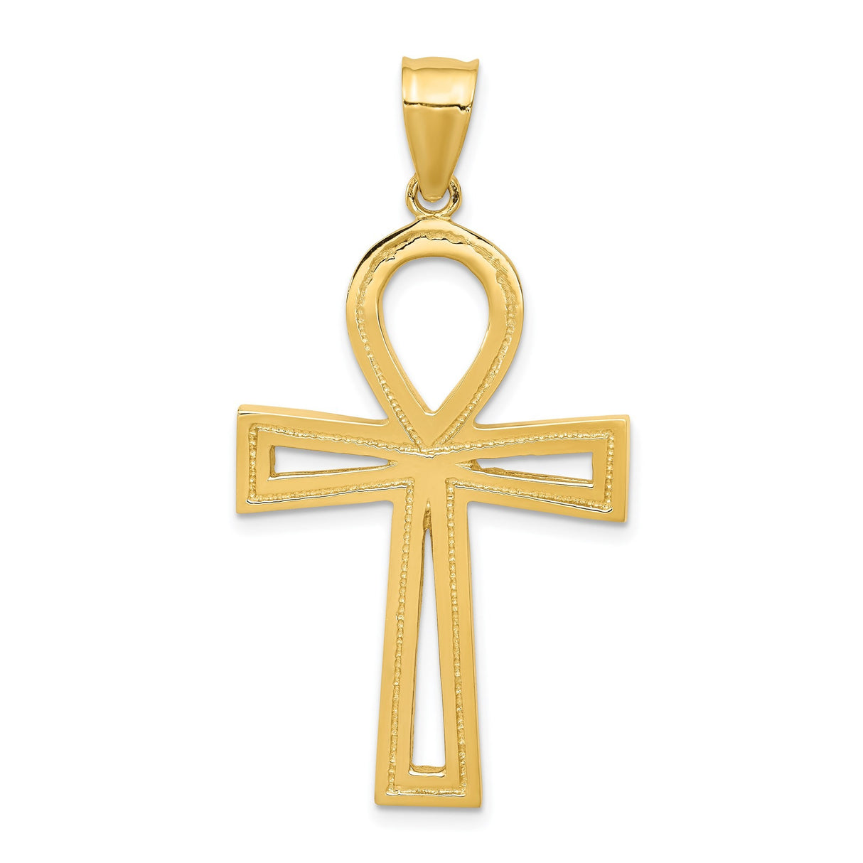 14k Yellow Gold Ankh Cross Pendant, Polished Egyptian Symbol of Life, Faith Charm for Men and Women
