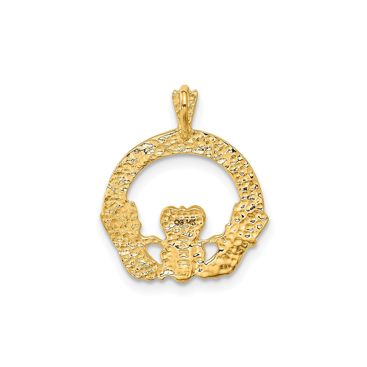 14k Yellow Gold Claddagh Pendant with Heart, Hands, and Crown Irish Symbol