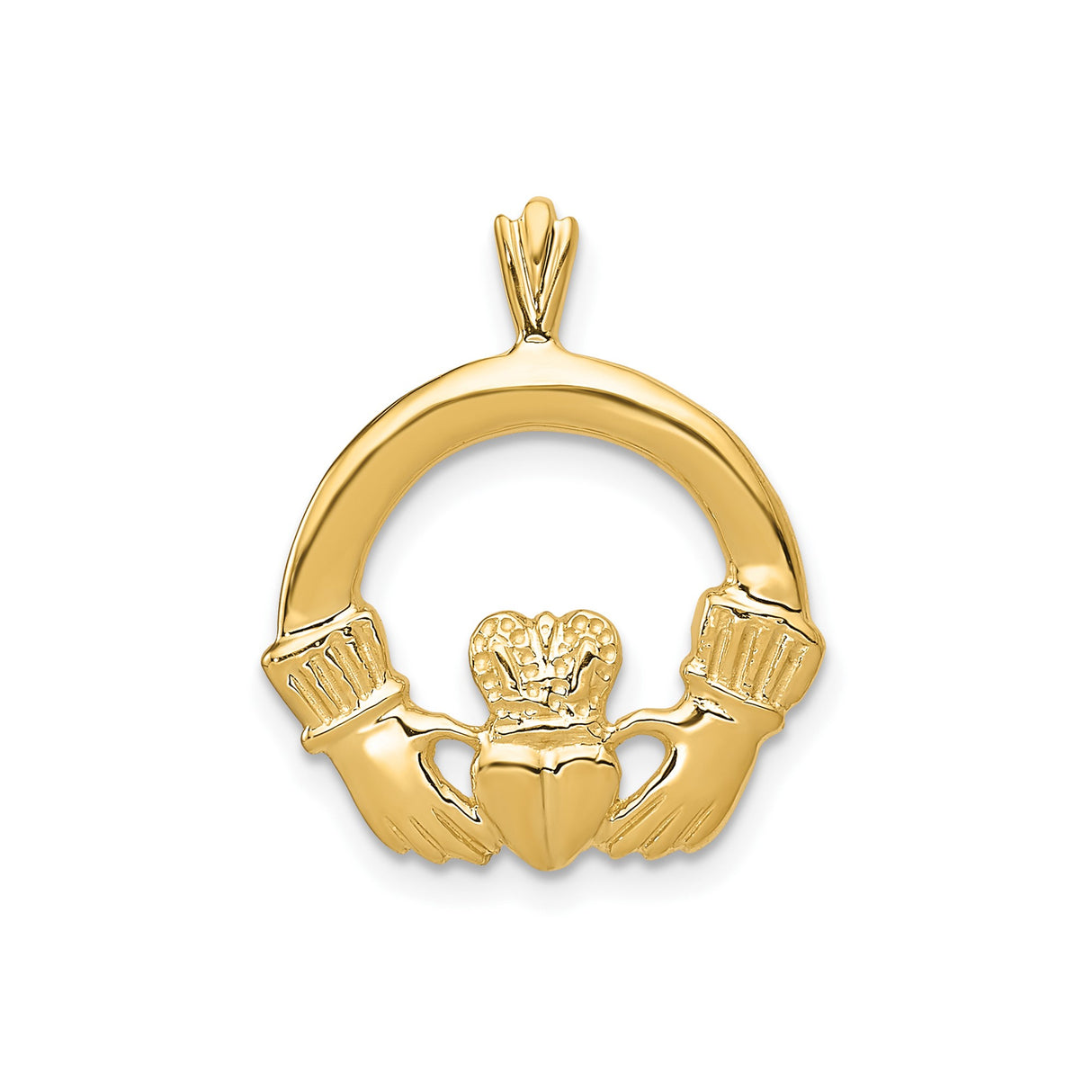 14k Yellow Gold Claddagh Pendant with Heart, Hands, and Crown Irish Symbol