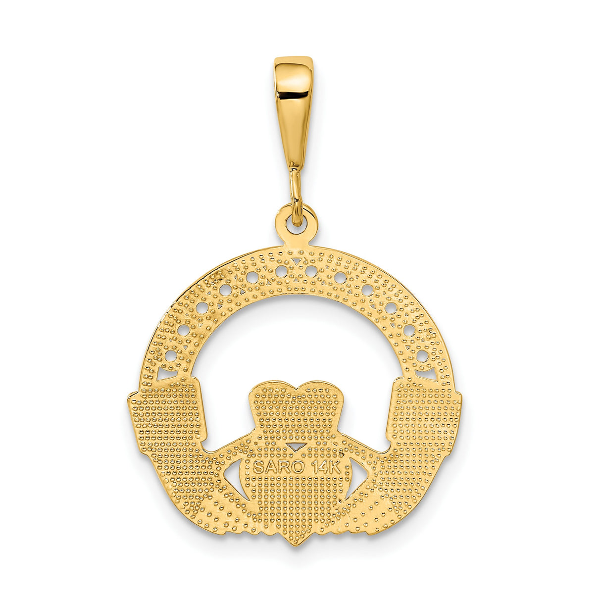 14k Yellow Gold Claddagh Pendant with Crowned Heart and Hands, Irish Celtic Symbol for Women