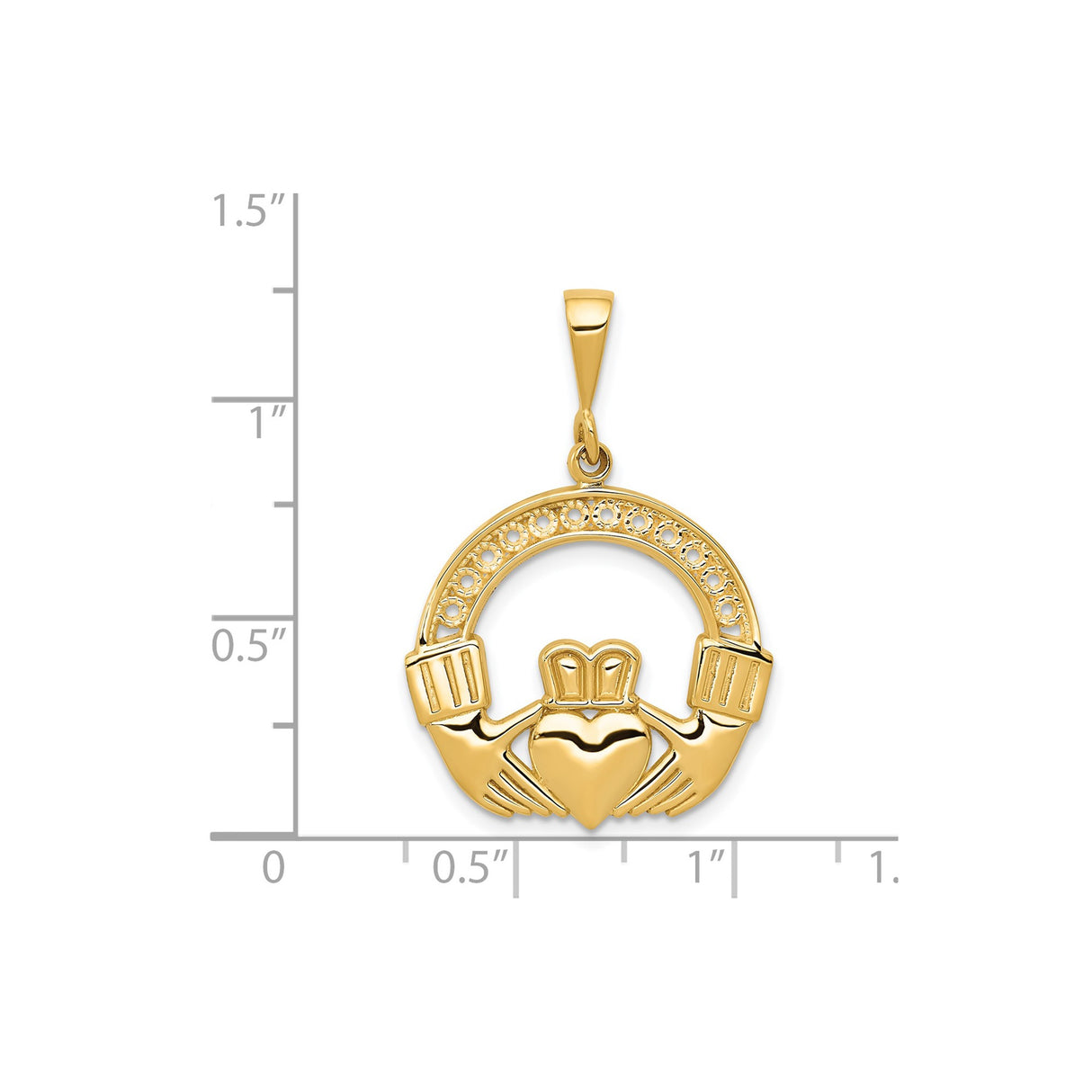 14k Yellow Gold Claddagh Pendant with Crowned Heart and Hands, Irish Celtic Symbol for Women