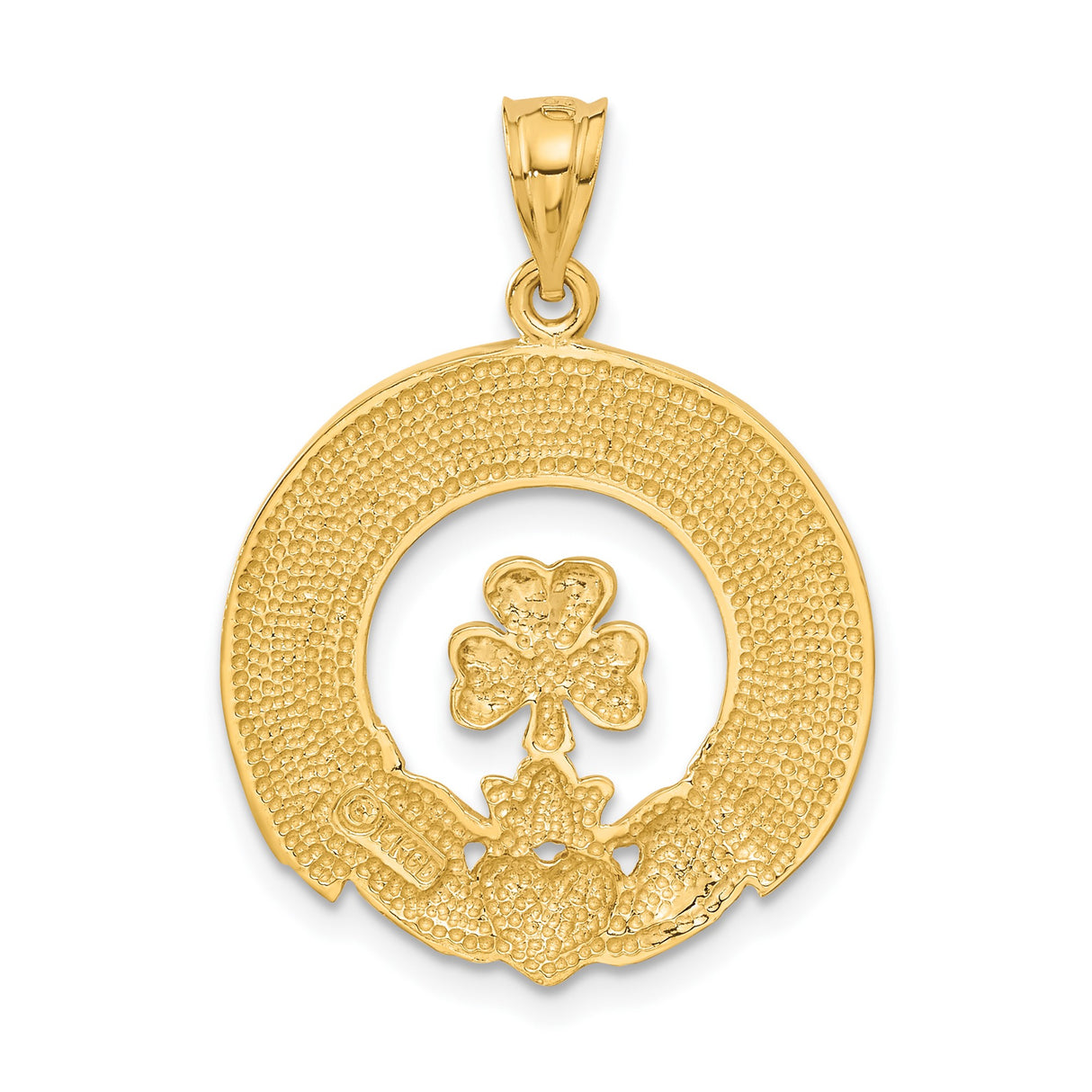 14k Yellow Gold Claddagh Pendant with Crowned Heart and Shamrock, Irish Heritage Jewelry