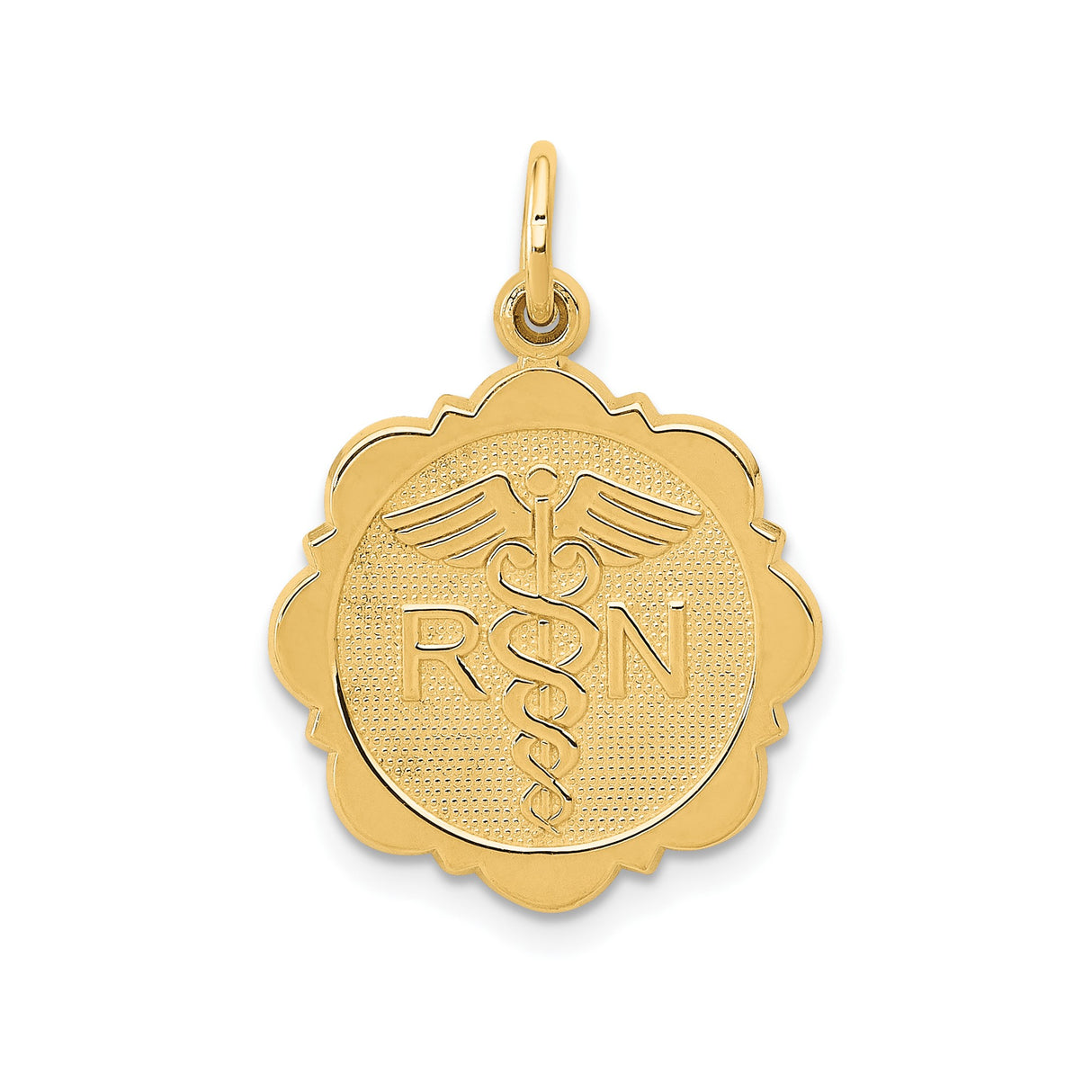 14k Yellow Gold RN Pendant with Caduceus Symbol, Nursing and Medical Jewelry for Women