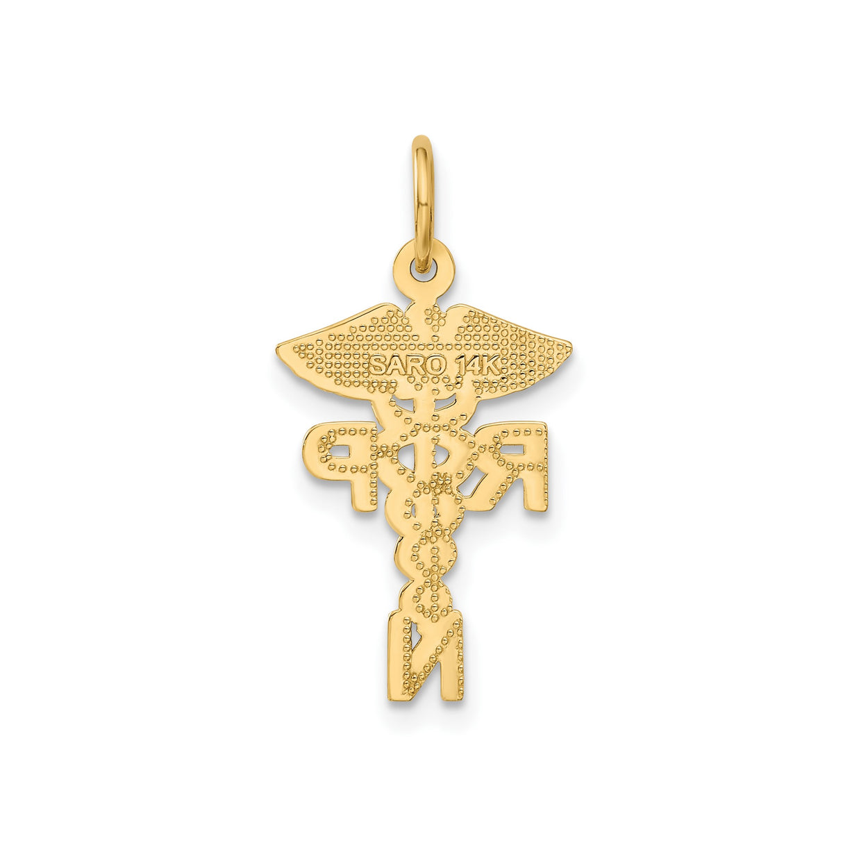 14k Yellow Gold RPN Nurse Pendant with Caduceus Symbol, Registered Practical Nurse Charm