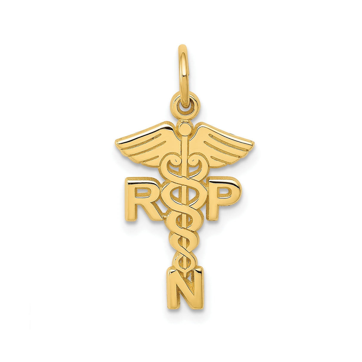 14k Yellow Gold RPN Nurse Pendant with Caduceus Symbol, Registered Practical Nurse Charm