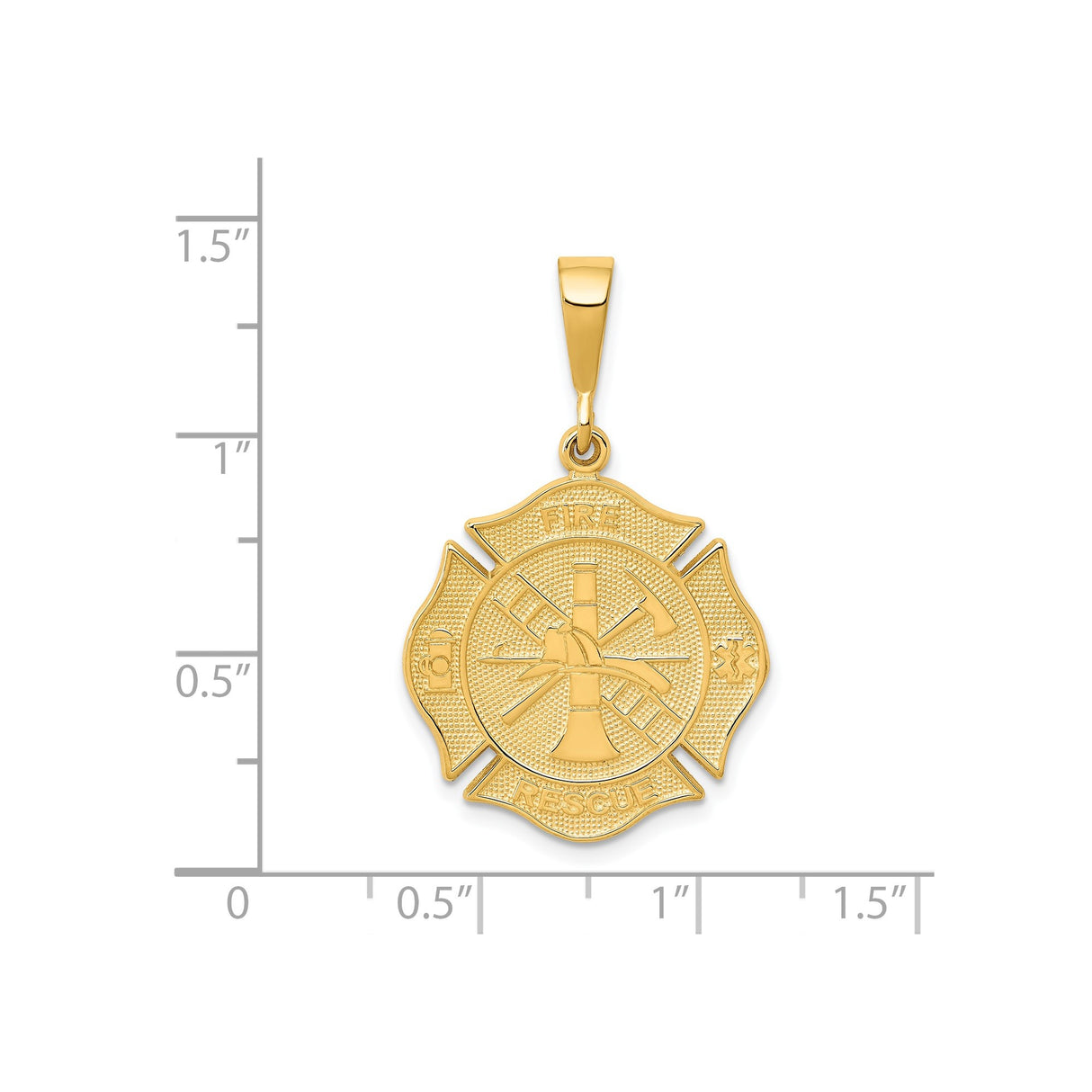 14k Yellow Gold Firefighter Maltese Cross Pendant with Fire Rescue Symbols