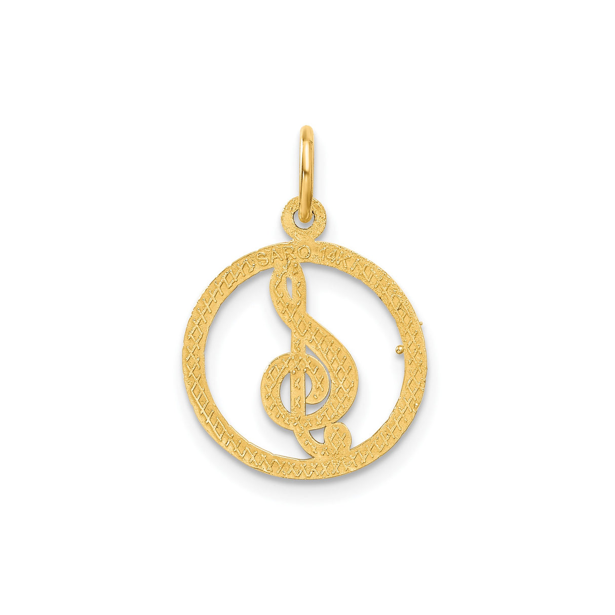14k Yellow Gold Treble Clef Pendant with Twisted Rope Circle Frame, Music Note Charm
