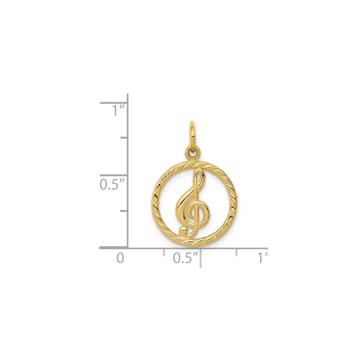14k Yellow Gold Treble Clef Pendant with Twisted Rope Circle Frame, Music Note Charm