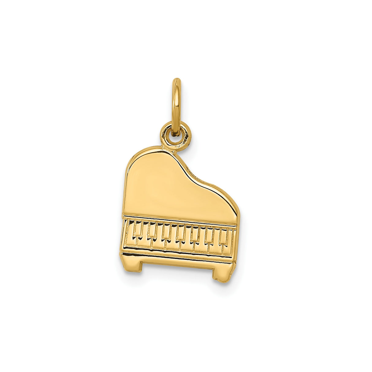 14k Yellow Gold Grand Piano Charm Pendant with Detailed Keys, Flat Back Music Jewelry