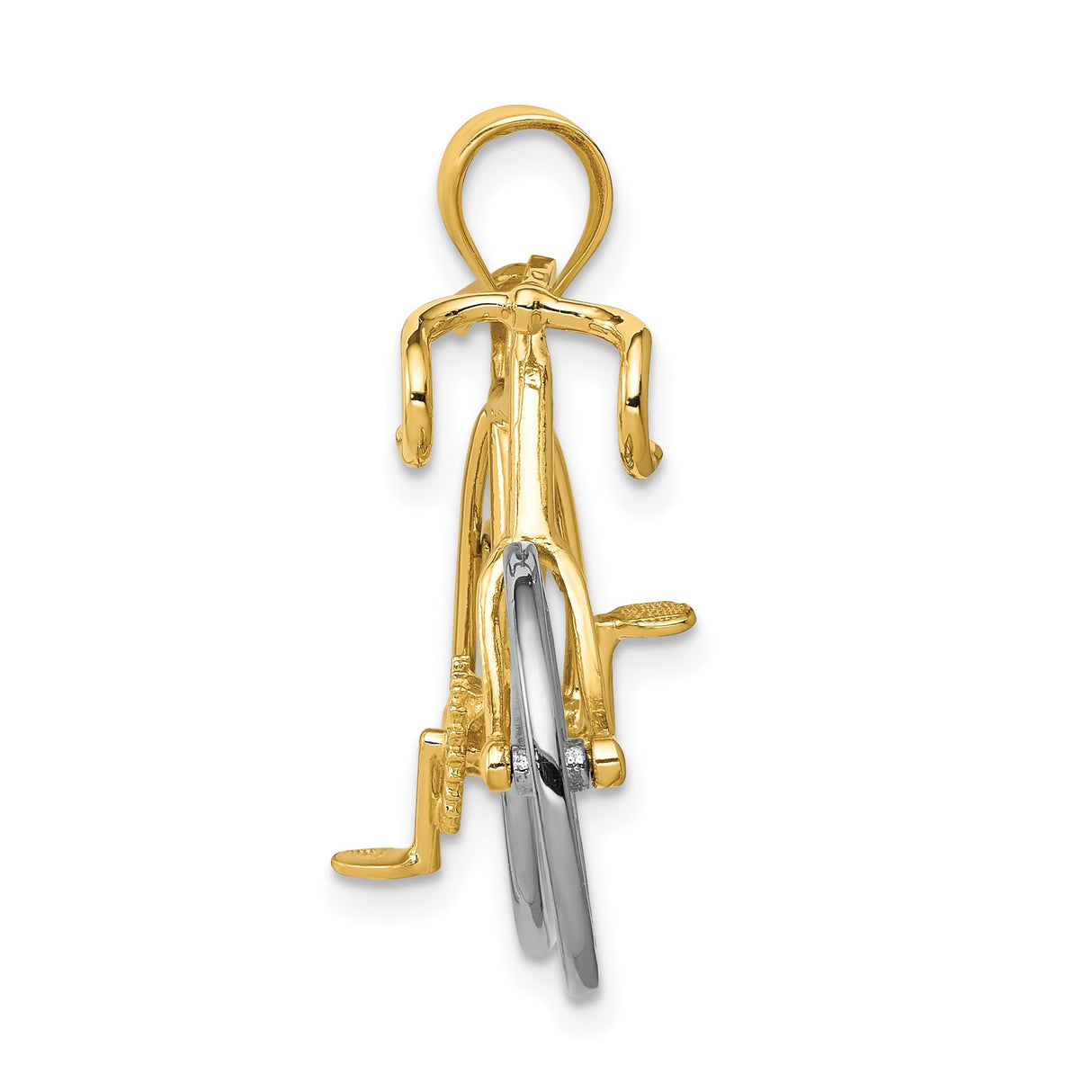 14k Two-Tone Gold Bicycle Pendant, Road Bike Charm with Yellow and White Gold Details