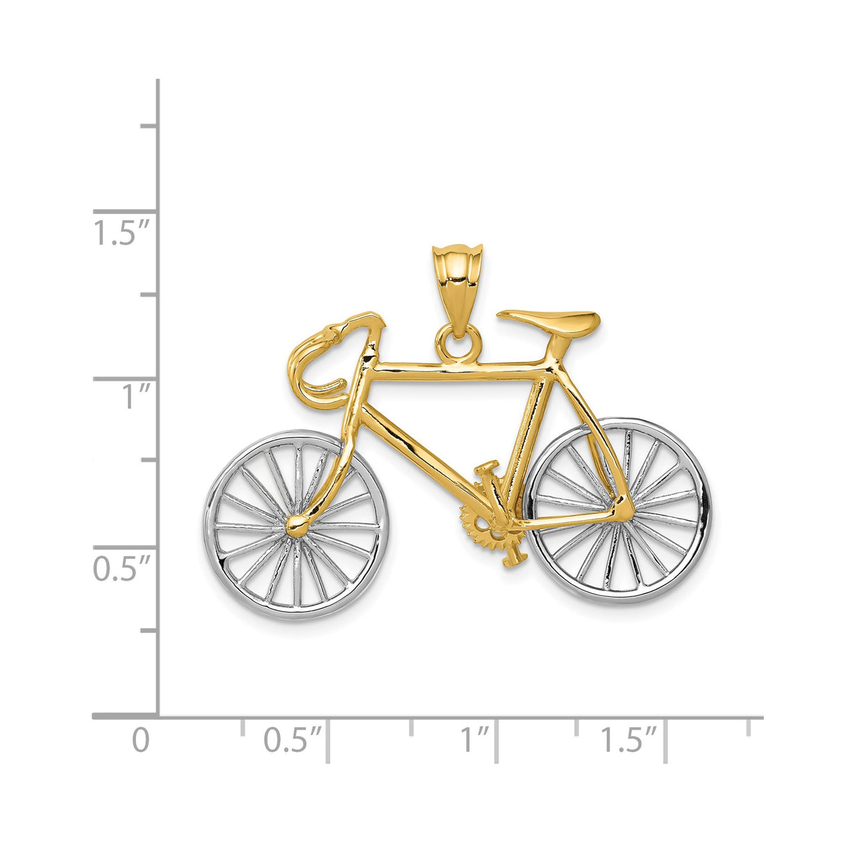 14k Two-Tone Gold Bicycle Pendant, Road Bike Charm with Yellow and White Gold Details