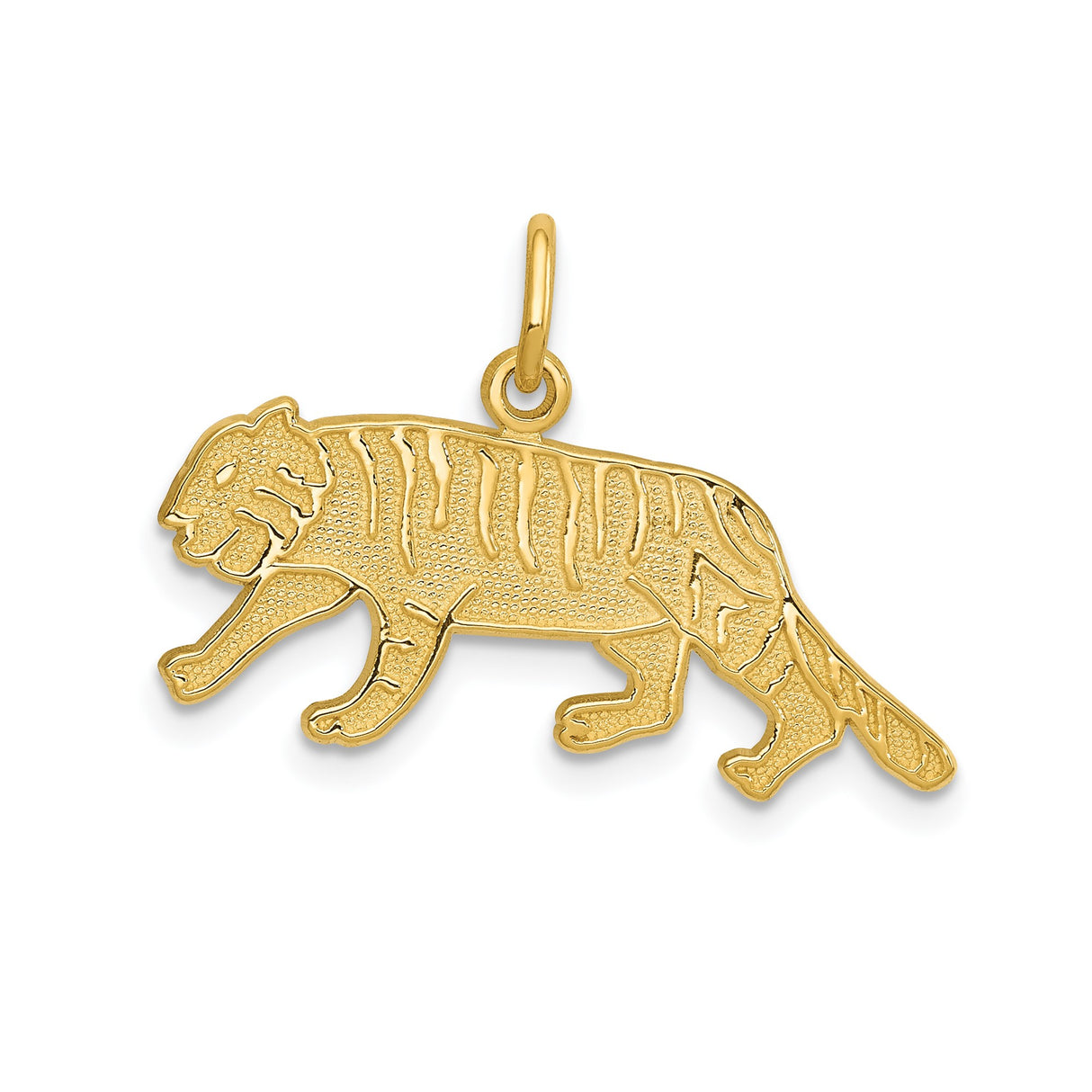 14k Yellow Gold Tiger Pendant with Detailed Walking Design, Symbol of Strength and Power