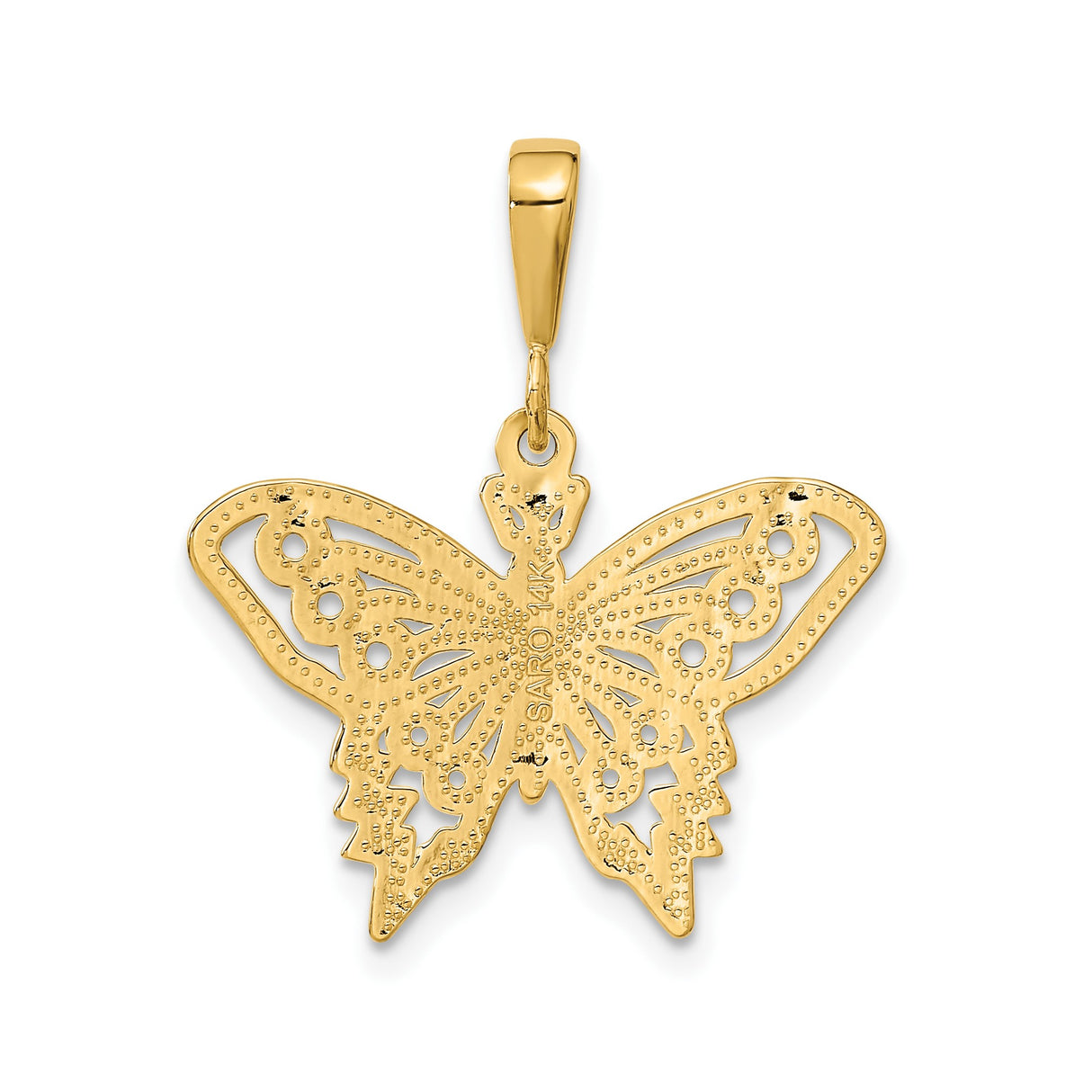 14k Yellow Gold Butterfly Pendant with Cutout Design and Intricate Wing Pattern