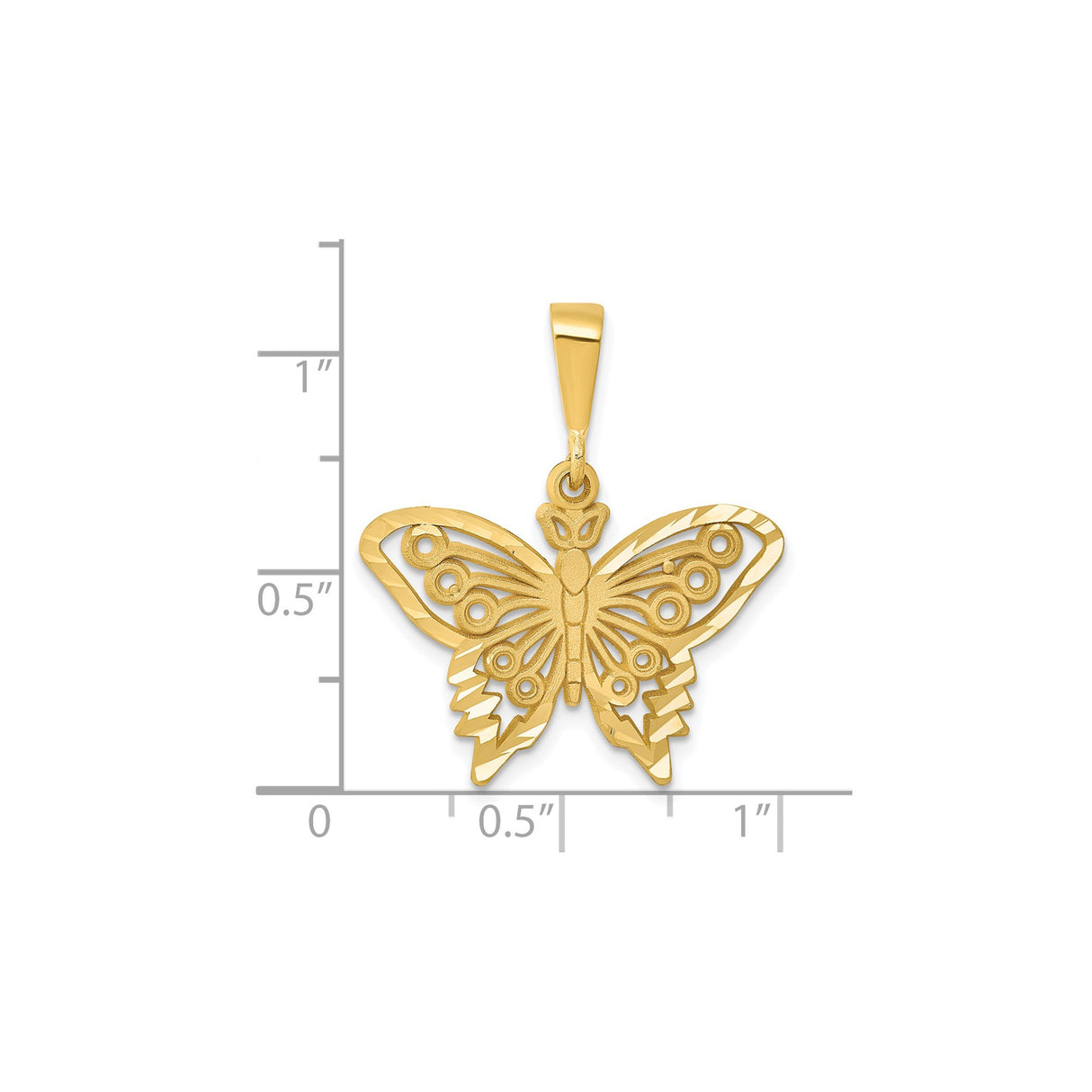14k Yellow Gold Butterfly Pendant with Cutout Design and Intricate Wing Pattern