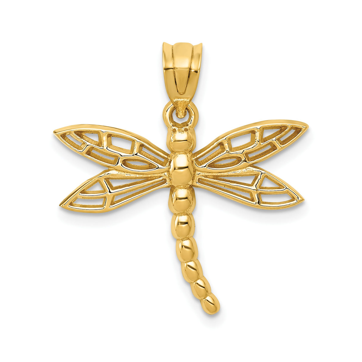 14k Yellow Gold Dragonfly Pendant with Openwork Wings, Nature-Inspired Charm for Women