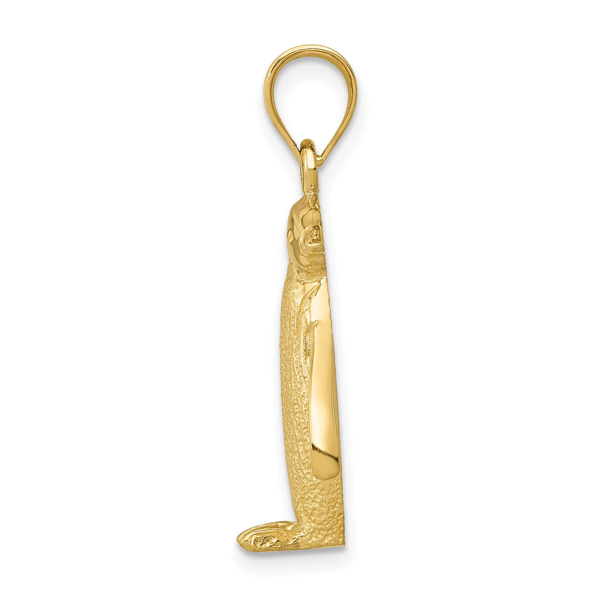 14k Yellow Gold Penguin Pendant Charm, Textured Animal Design, Symbol of Loyalty and Family