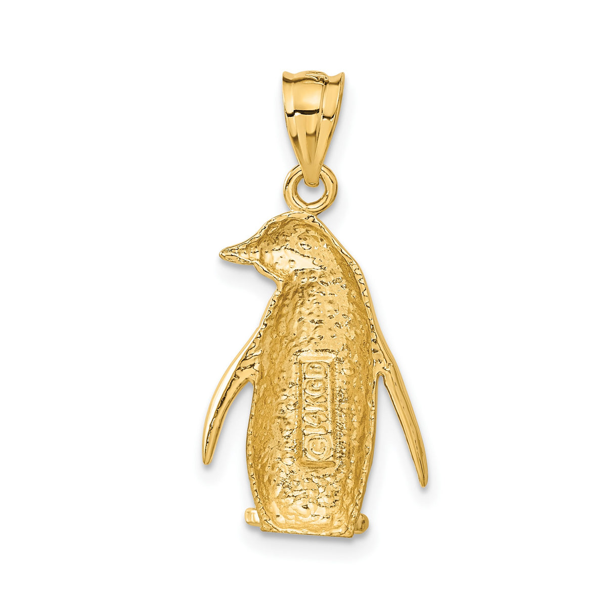 14k Yellow Gold Penguin Pendant Charm, Textured Animal Design, Symbol of Loyalty and Family