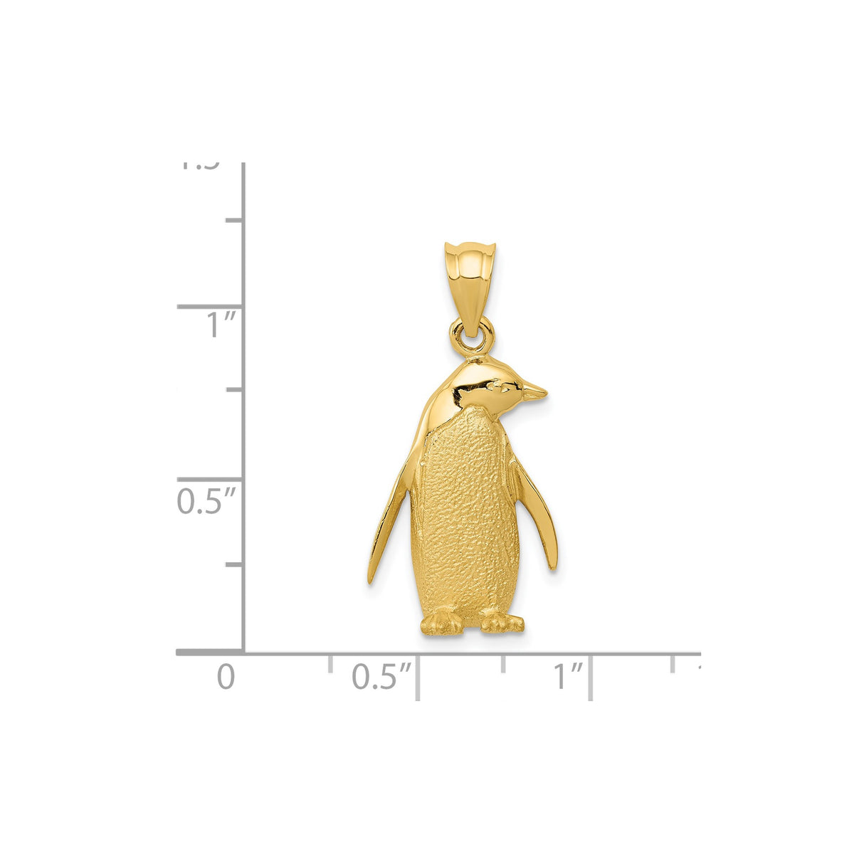 14k Yellow Gold Penguin Pendant Charm, Textured Animal Design, Symbol of Loyalty and Family