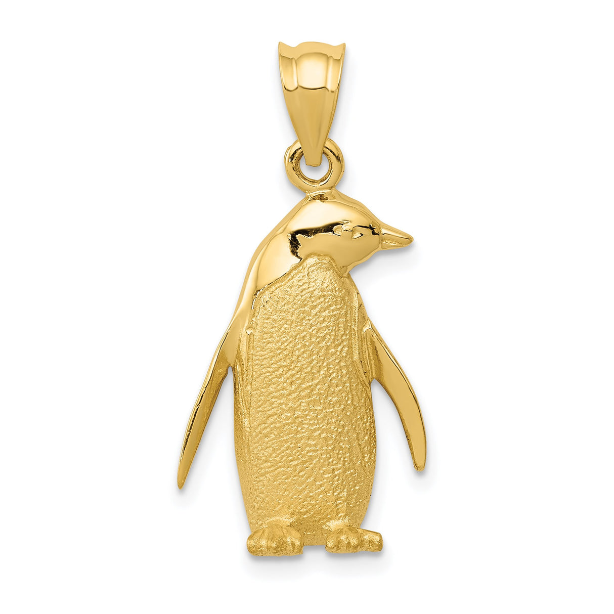 14k Yellow Gold Penguin Pendant Charm, Textured Animal Design, Symbol of Loyalty and Family