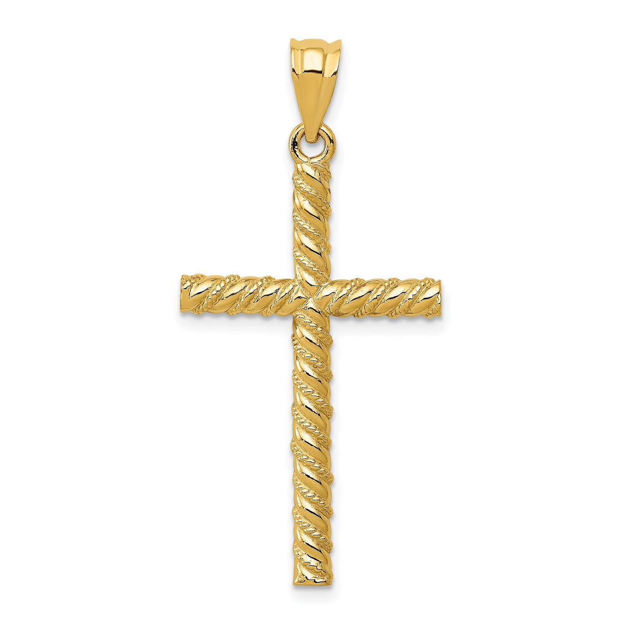 14k Yellow Gold Cross Pendant with Diamond Cut Latin Cross Rope Design