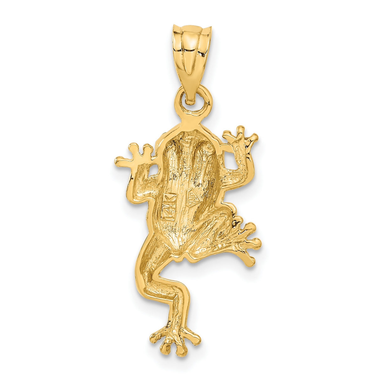 Frog With Green Eyes Charm Pendant in Real 14k Yellow Gold