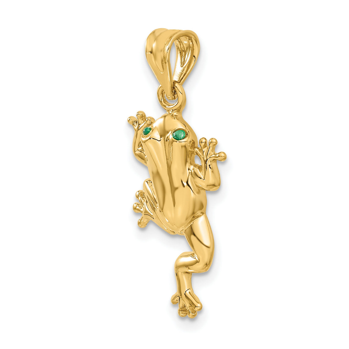 Frog With Green Eyes Charm Pendant in Real 14k Yellow Gold