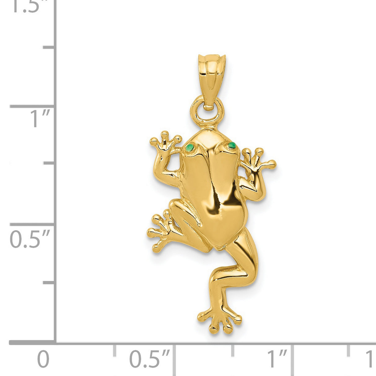 Frog With Green Eyes Charm Pendant in Real 14k Yellow Gold