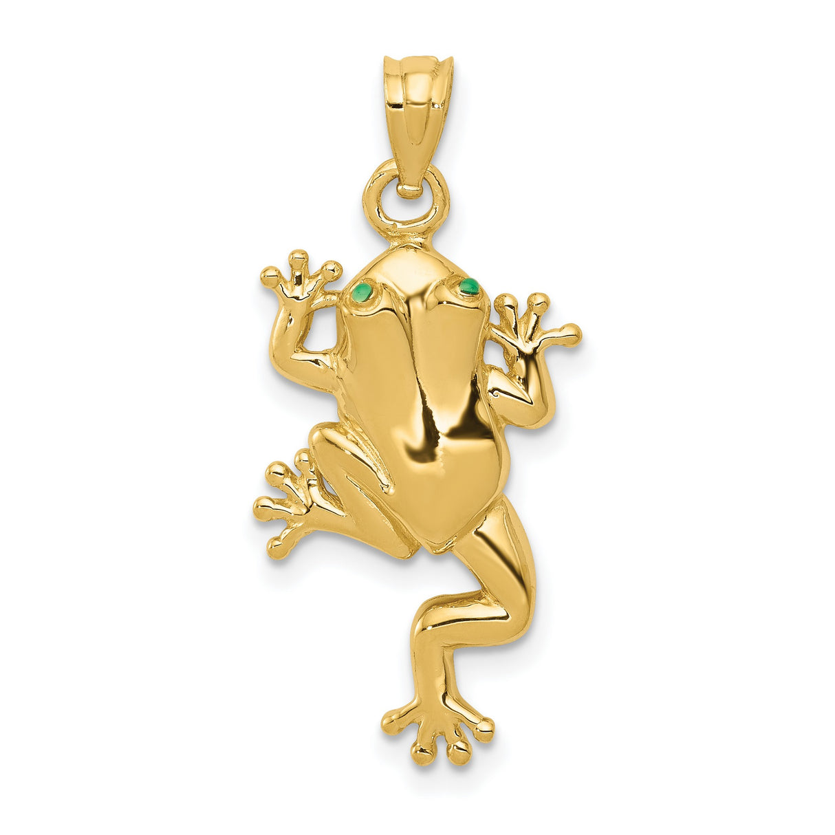 Frog With Green Eyes Charm Pendant in Real 14k Yellow Gold