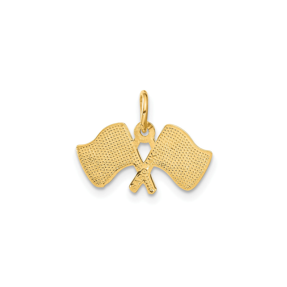 14k Yellow Gold Racing Flags Pendant with Crossed Checkered Flag Design for Motorsport Fans