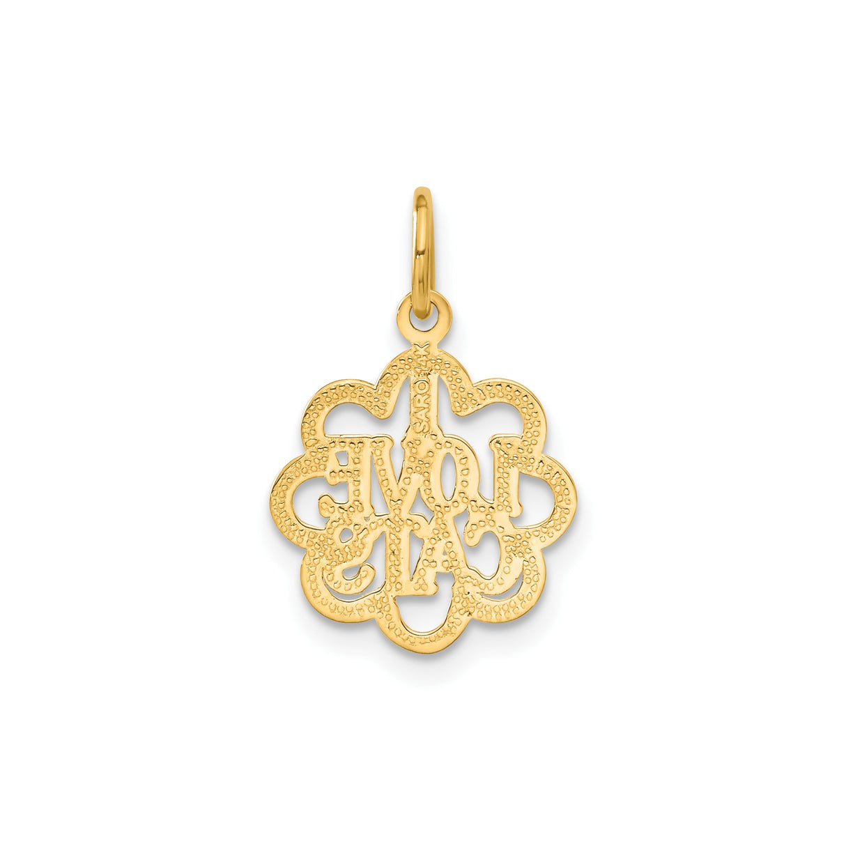 14k Yellow Gold Pendant, I Love Cats Floral Outline with Cutout Lettering, Cat Charm for Women