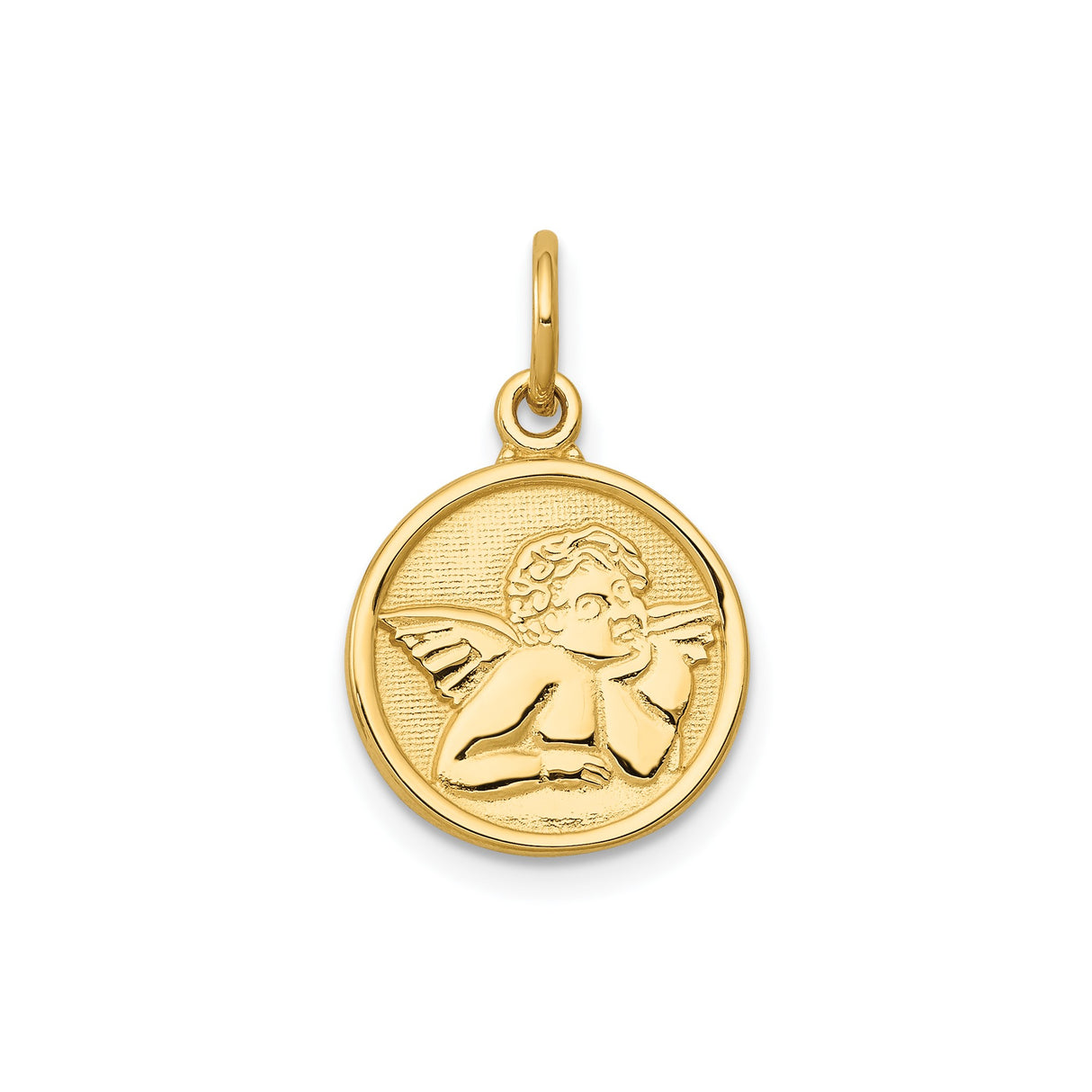 14k Yellow Gold Angel Medallion Pendant with Detailed Cherub Design