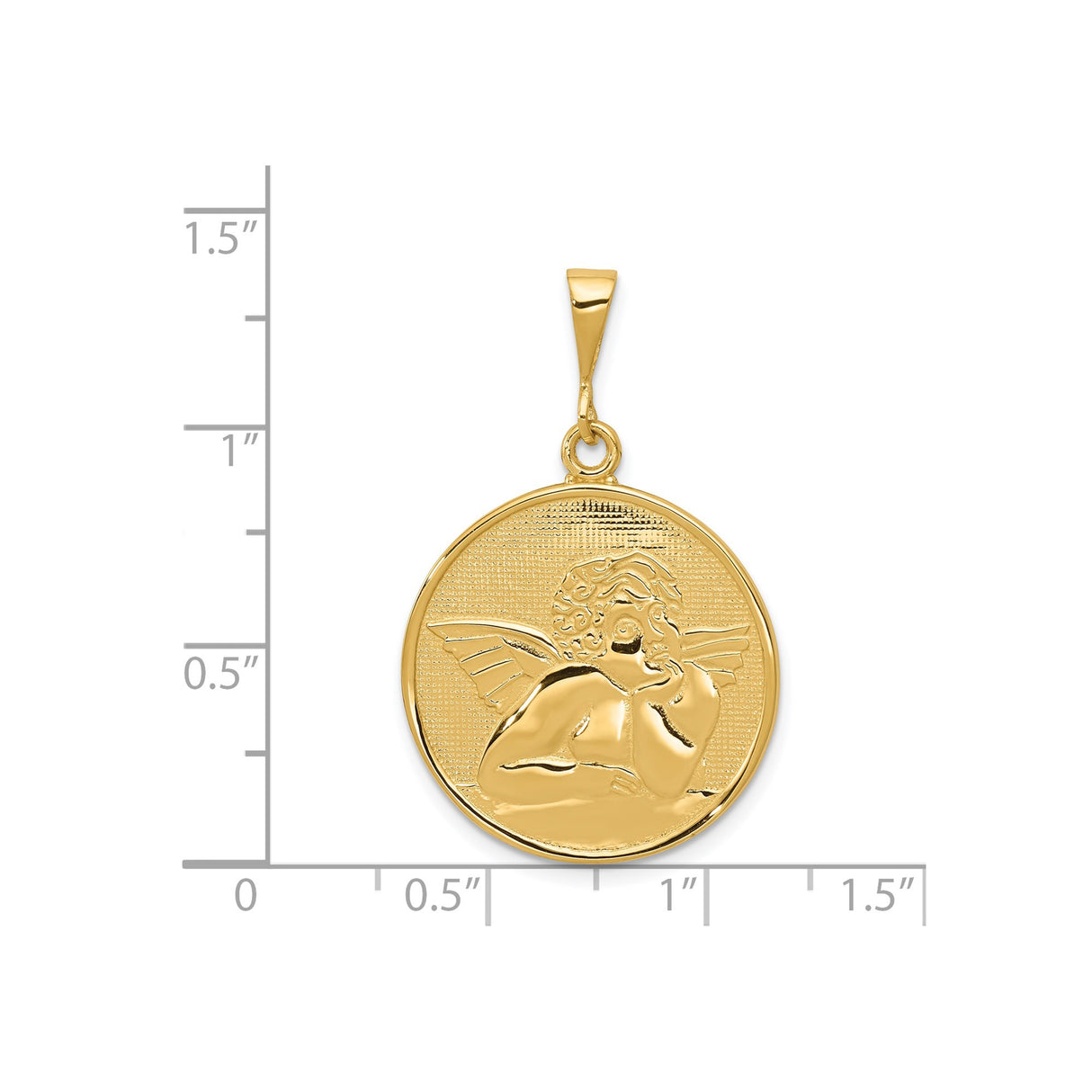 14k Yellow Gold Cherub Angel Pendant, Winged Medallion, Religious Christian Jewelry