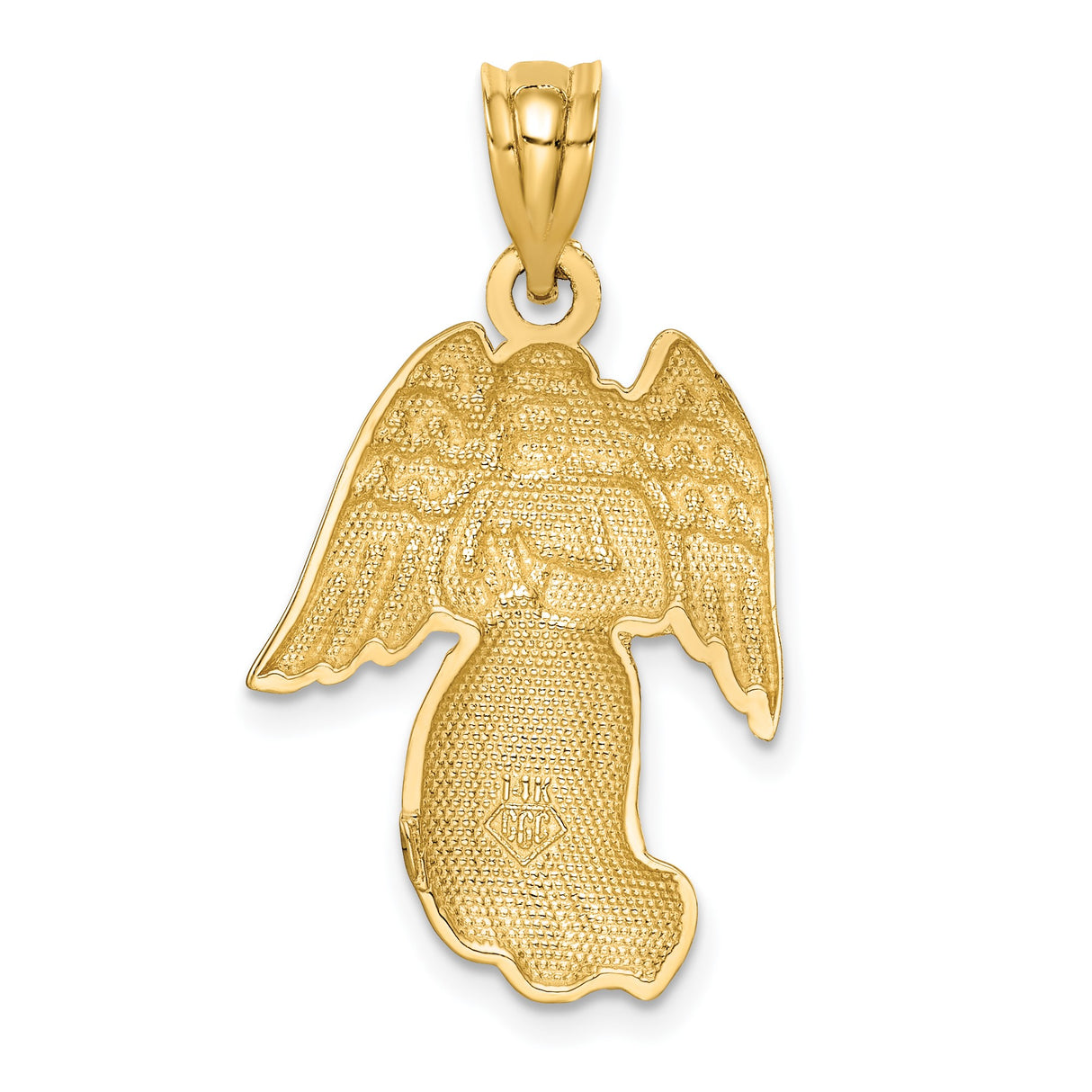 14k Yellow Gold Angel Pendant with Detailed Wings, Praying Angel Charm