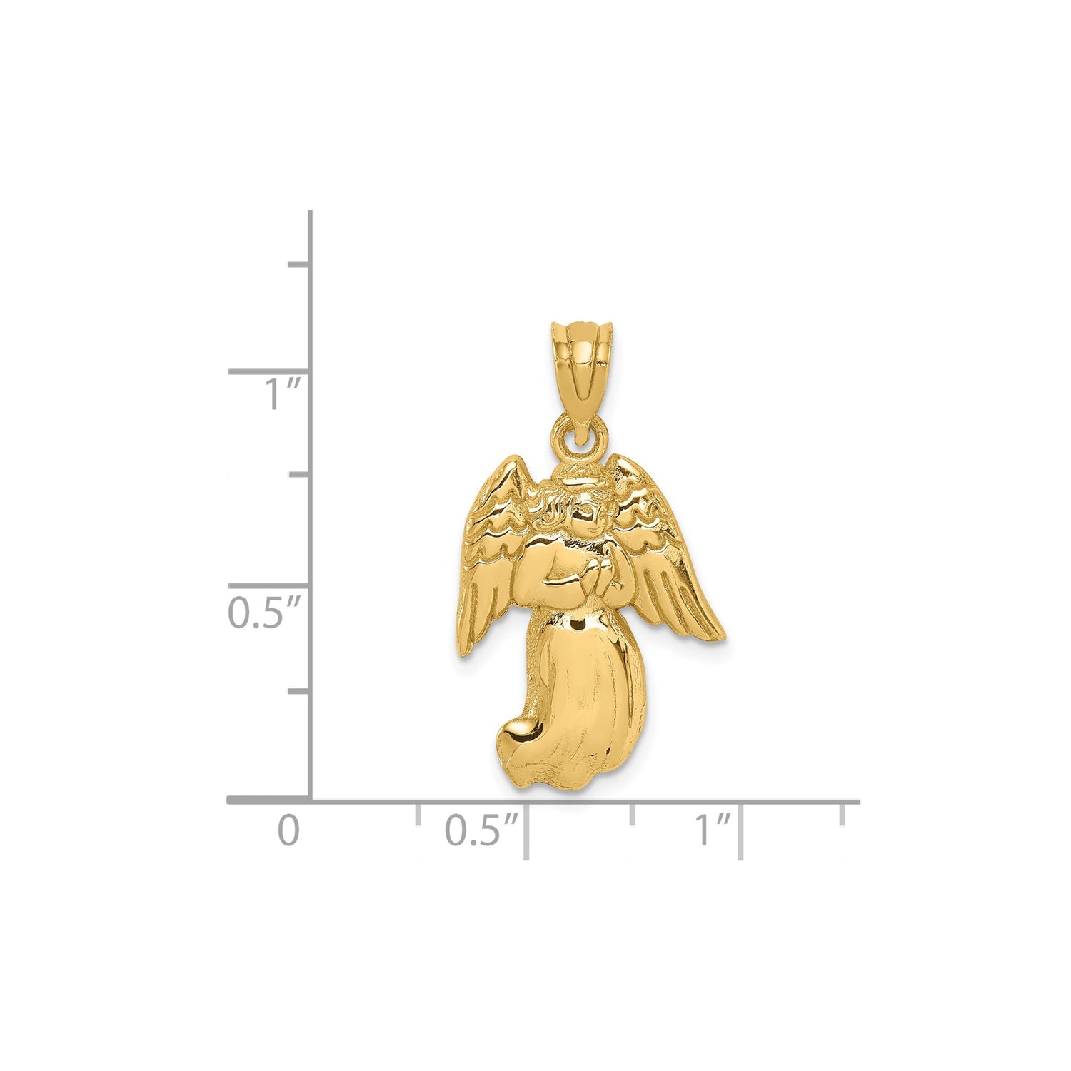 14k Yellow Gold Angel Pendant with Detailed Wings, Praying Angel Charm