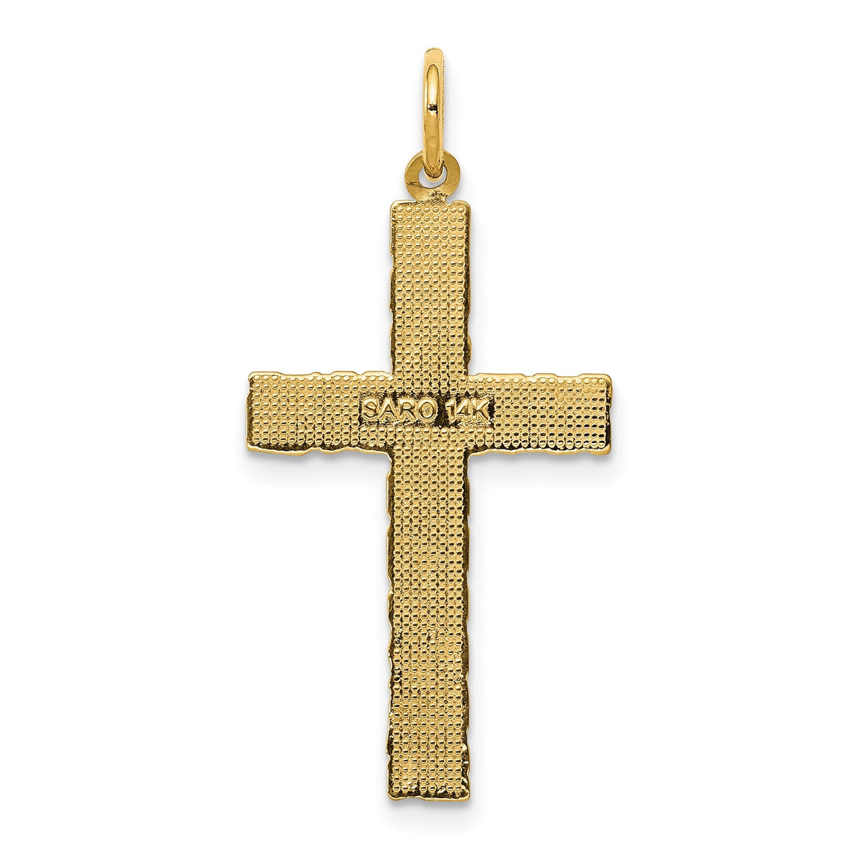 14k Yellow Gold Cross Pendant with Textured Finish, Classic Latin Design, Unisex Religious Charm