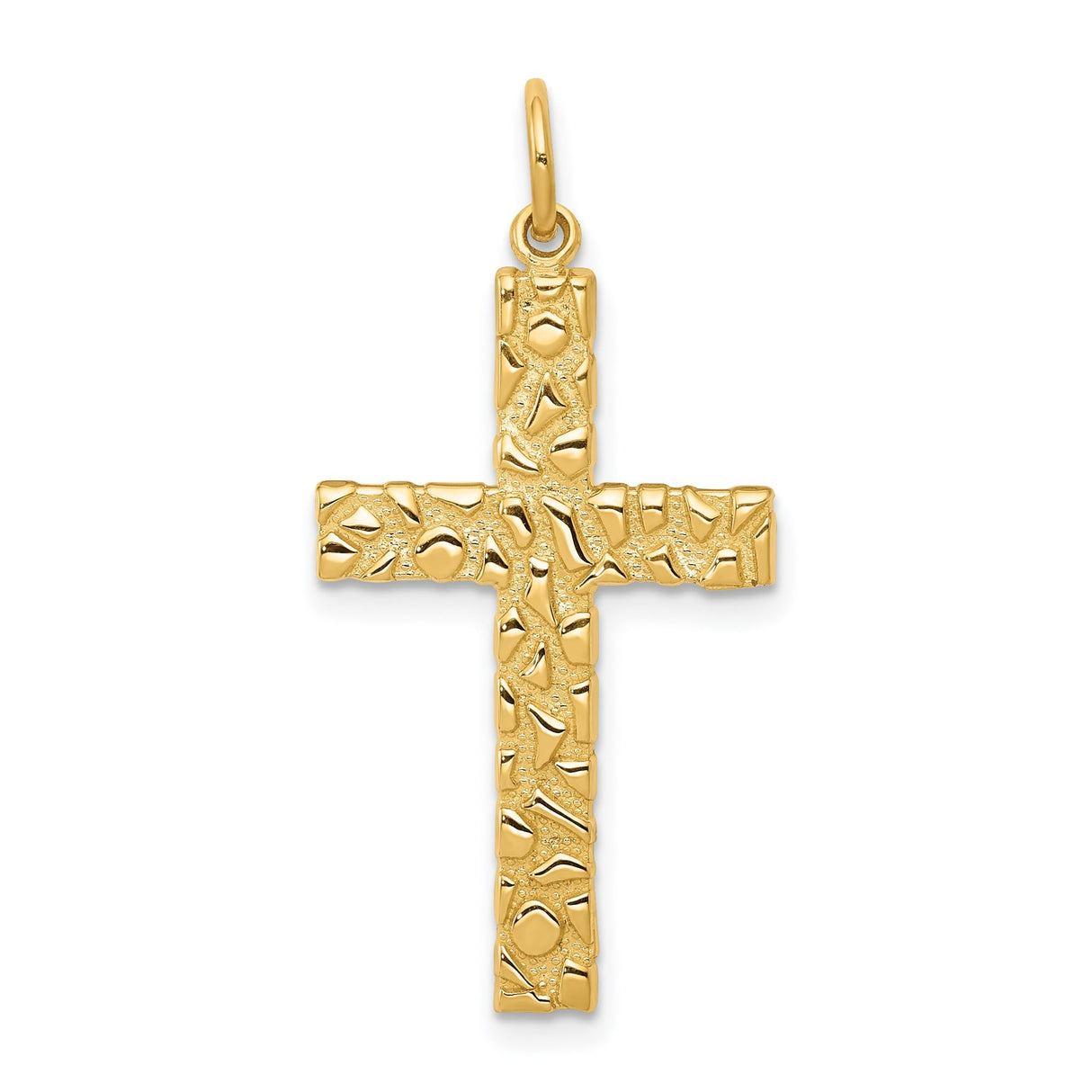 14k Yellow Gold Cross Pendant with Textured Finish, Classic Latin Design, Unisex Religious Charm