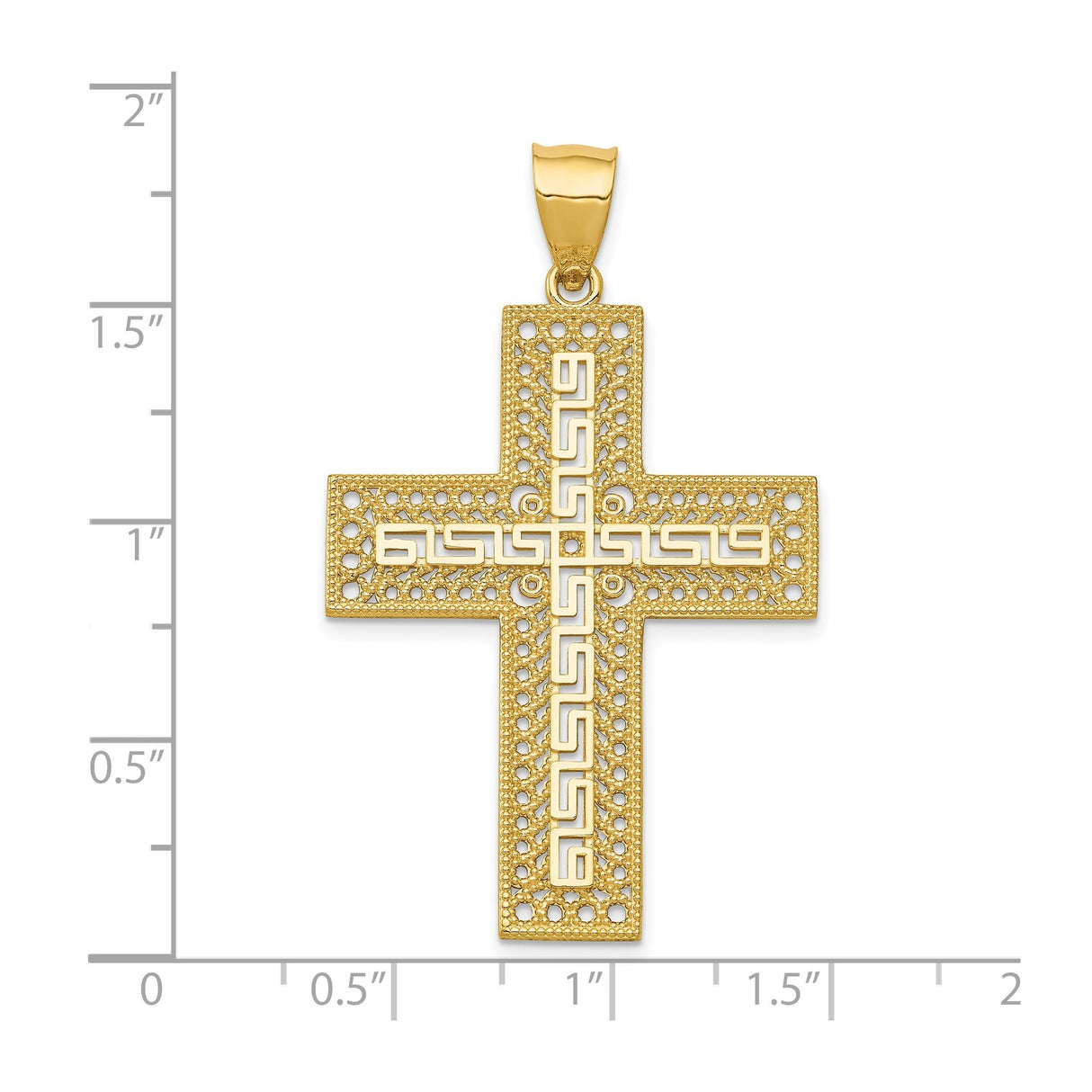14k Yellow Gold Cross Pendant with Filigree and Diamond-Cut Details for Men and Women