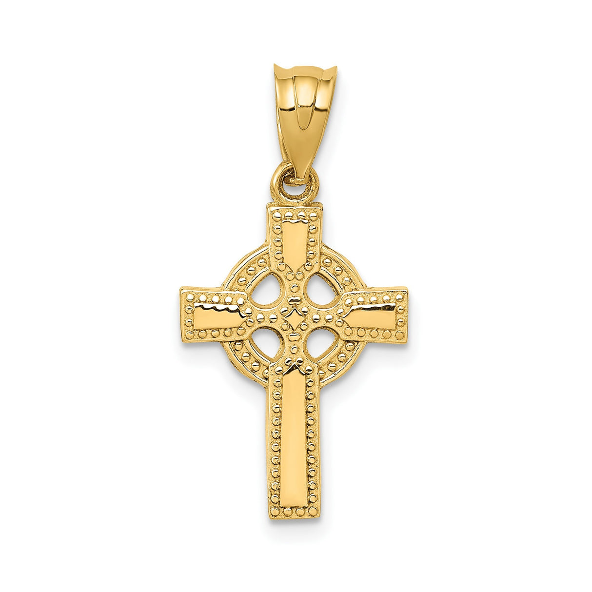 14k Yellow Gold Celtic Iona High Cross Pendant with Halo Design for Men and Women