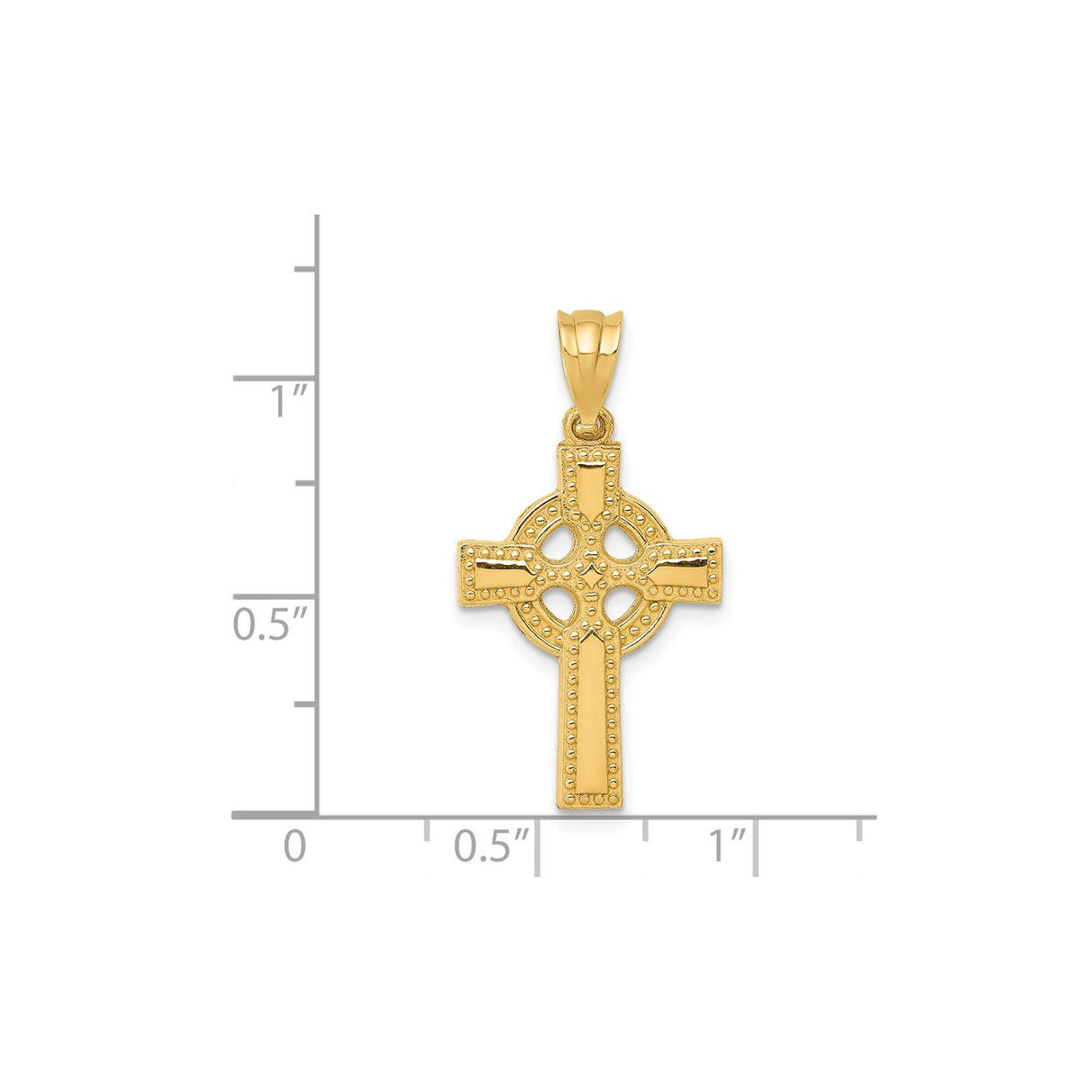 14k Yellow Gold Celtic Cross Pendant with Beaded Edge Detail, Religious Charm for Men and Women