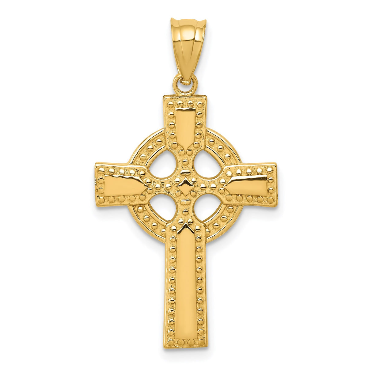 14k Yellow Gold Celtic Iona High Cross Pendant with Beaded Detail, Spiritual Religious Design