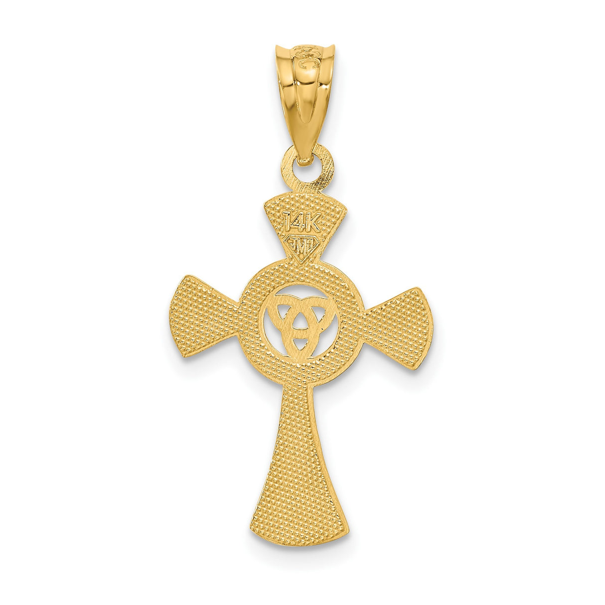 14k Yellow Gold Celtic Cross Pendant with Triquetra Symbol, Flared Religious Design