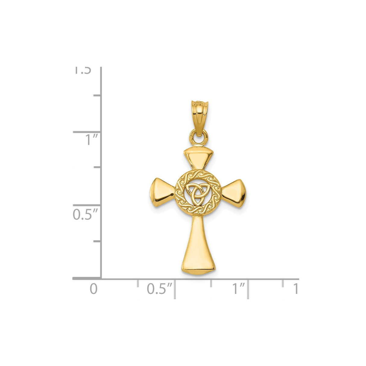 14k Yellow Gold Celtic Cross Pendant with Triquetra Symbol, Flared Religious Design
